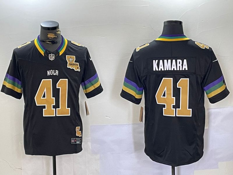 Men New Orleans Saints 41 Kamara Black Three generations 2024 Nike Vapor Limited NFL Jersey style 1
